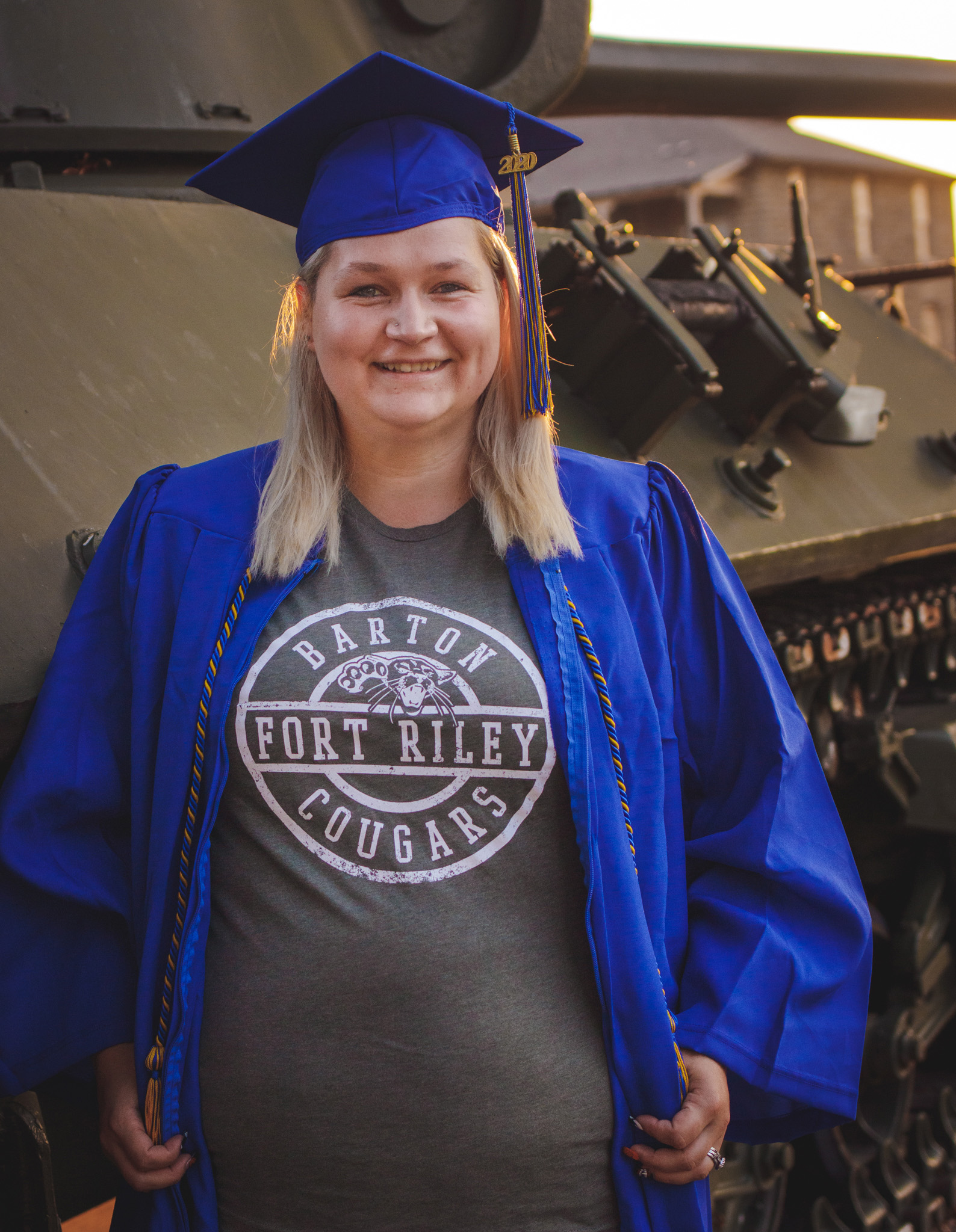 Melissa Johnson poses for a photo on Fort Riley near the Barton Community College classrooms.