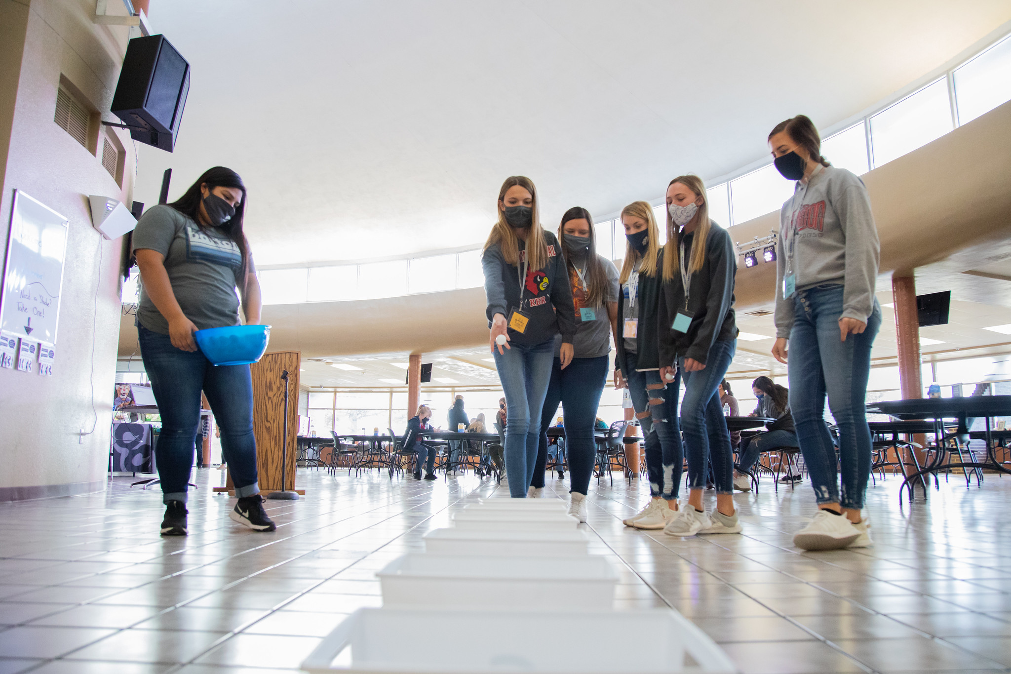 A group of students plays a game at a past Senior Day.