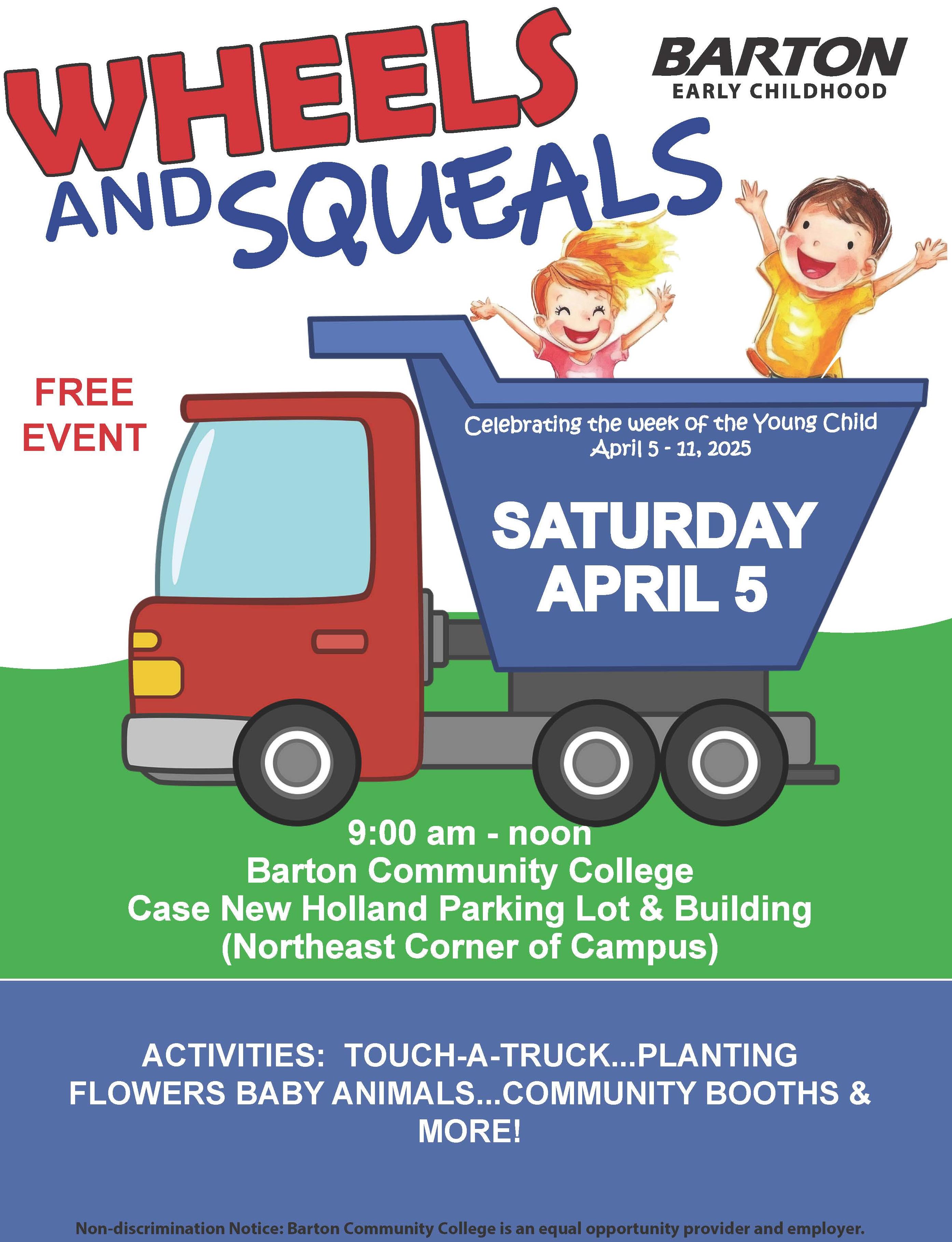 flier for event with kids int he back of a cartoon dump truck